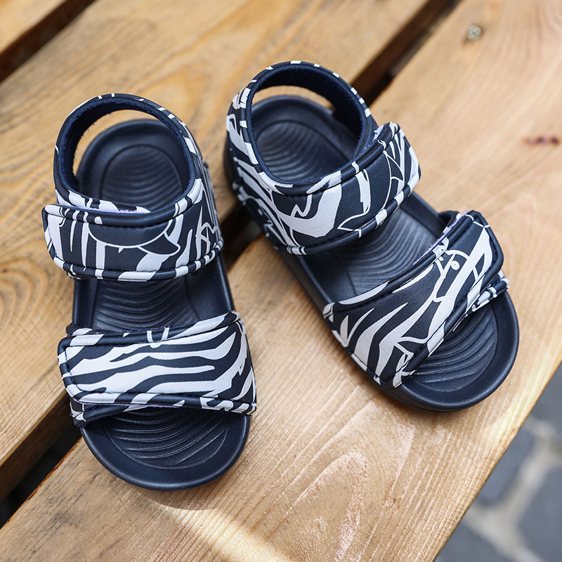 Vaikų unisex paplūdimio sandalai su dryžiniu raštu, PU viršus, EVA padas, Velcro užsegimas, 1–12 metų amžius