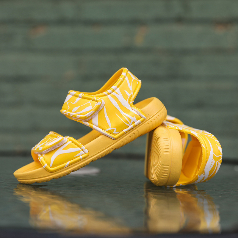 Vaikų unisex paplūdimio sandalai su dryžiniu raštu, PU viršus, EVA padas, Velcro užsegimas, 1–12 metų amžius