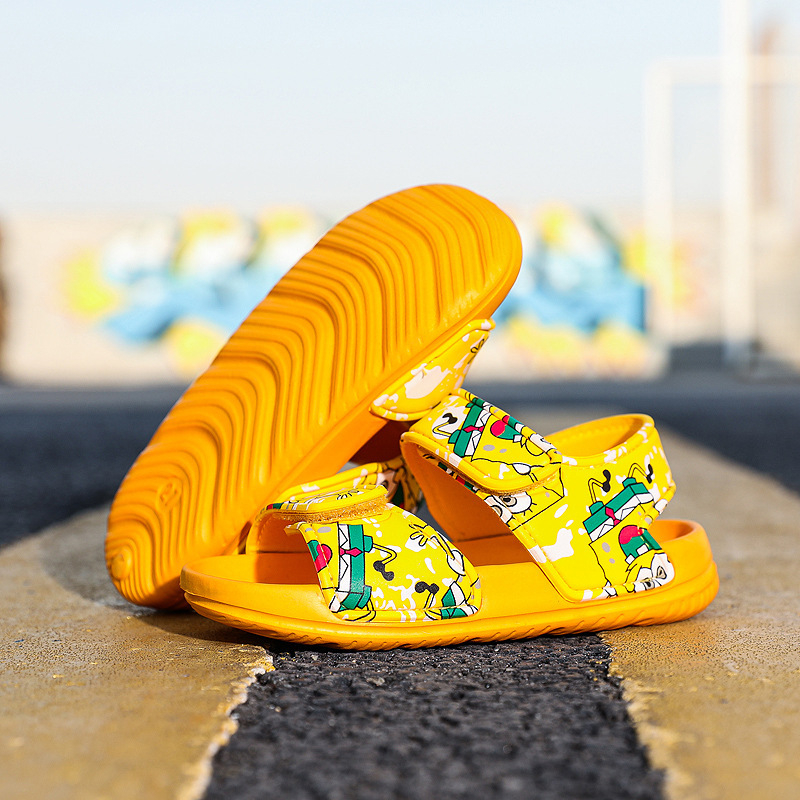 Vaikų unisex paplūdimio sandalai su dryžiniu raštu, PU viršus, EVA padas, Velcro užsegimas, 1–12 metų amžius