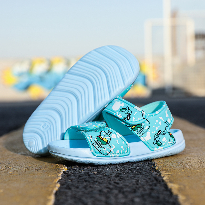 Vaikų unisex paplūdimio sandalai su dryžiniu raštu, PU viršus, EVA padas, Velcro užsegimas, 1–12 metų amžius