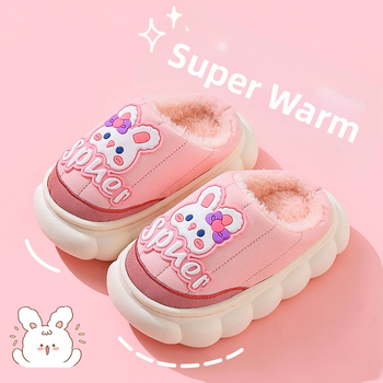 Детски памучни пантофи: PU повърхност, подплата от fleece, Cartoon принт, PVC подметка, противохлъзгащи