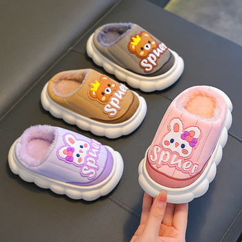 Παιδικές παντόφλες από βαμβάκι με PU επάνω, φλις επένδυση, μοτίβο κινουμένων σχεδίων, σόλα PVC, αντιολισθητικό
