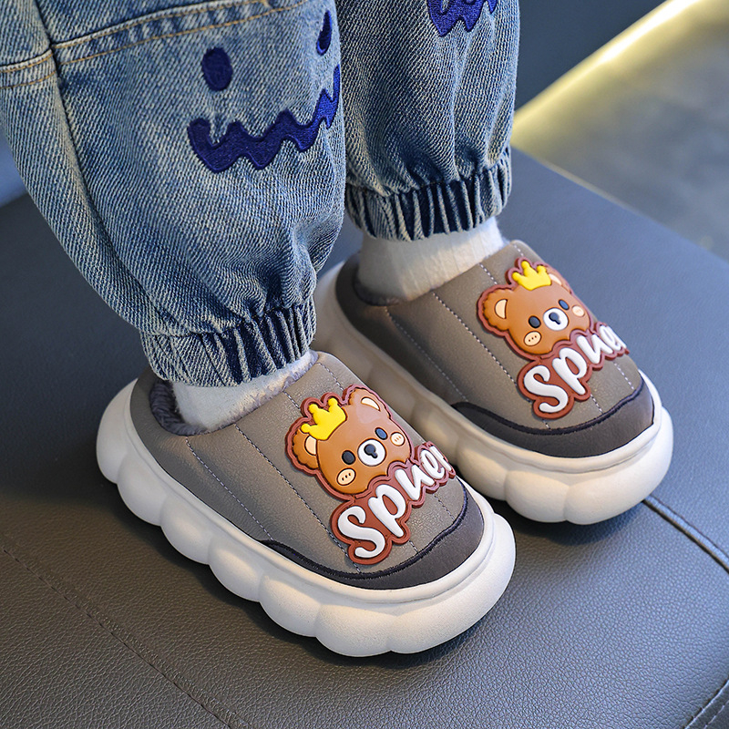 Детски памучни пантофи: PU повърхност, подплата от fleece, Cartoon принт, PVC подметка, противохлъзгащи
