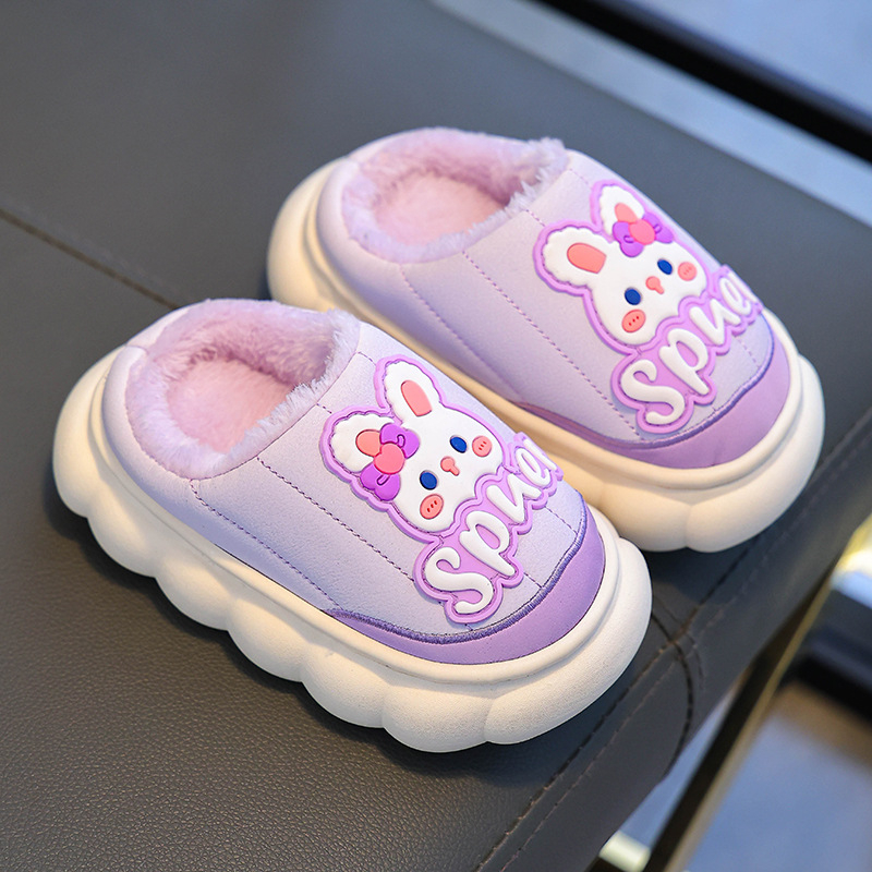Детски памучни пантофи: PU повърхност, подплата от fleece, Cartoon принт, PVC подметка, противохлъзгащи