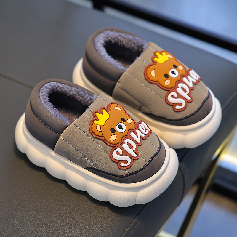 Детски памучни пантофи: PU повърхност, подплата от fleece, Cartoon принт, PVC подметка, противохлъзгащи
