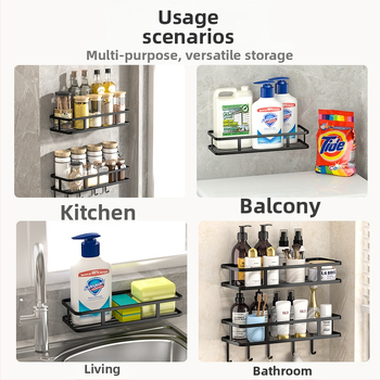 Δύο-επίπεδη ραφιέρα τοίχου μπάνιου, με αναρρόφηση, ανθρακούχος χάλυβας, ανθεκτικό στην υγρασία, πολλαπλών χρήσεων για κουζίνα και μπάνιο