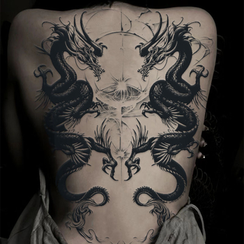 Αυτοκόλλητο τατουάζ ολόκληρης πλάτης — αδιάβροχο, διαρκές, ημιμόνιμο, σχέδιο Δράκος και Φοίνικας