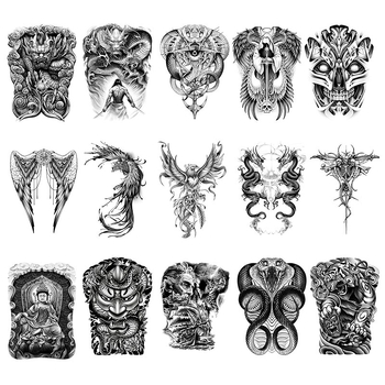 Αυτοκόλλητο τατουάζ ολόκληρης πλάτης — αδιάβροχο, διαρκές, ημιμόνιμο, σχέδιο Δράκος και Φοίνικας