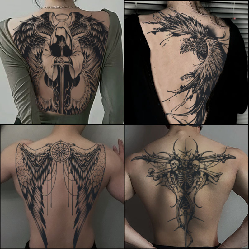 Αυτοκόλλητο τατουάζ ολόκληρης πλάτης — αδιάβροχο, διαρκές, ημιμόνιμο, σχέδιο Δράκος και Φοίνικας