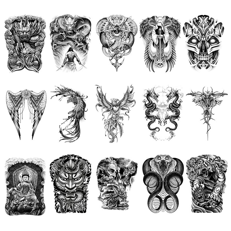 Naljepnica za tetovažu cijelog leđa — vodootporna, dugotrajna, polu-permanentna, dizajn Zmaj i Feniks