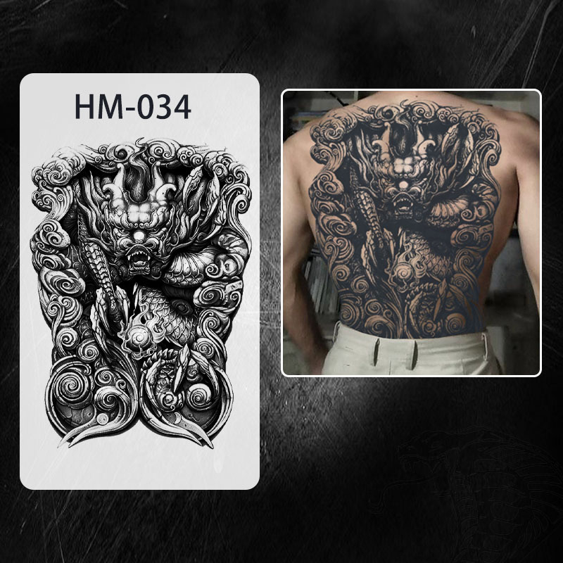 Naljepnica za tetovažu cijelog leđa — vodootporna, dugotrajna, polu-permanentna, dizajn Zmaj i Feniks