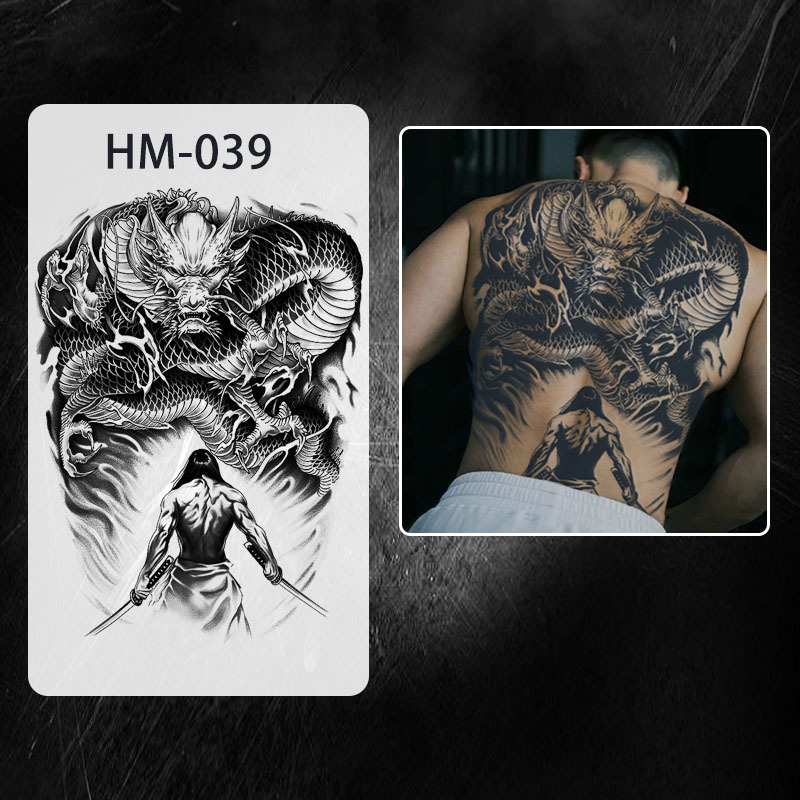 Naljepnica za tetovažu cijelog leđa — vodootporna, dugotrajna, polu-permanentna, dizajn Zmaj i Feniks