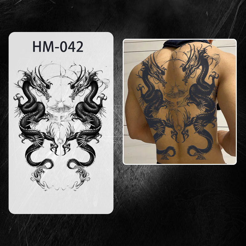 Naljepnica za tetovažu cijelog leđa — vodootporna, dugotrajna, polu-permanentna, dizajn Zmaj i Feniks