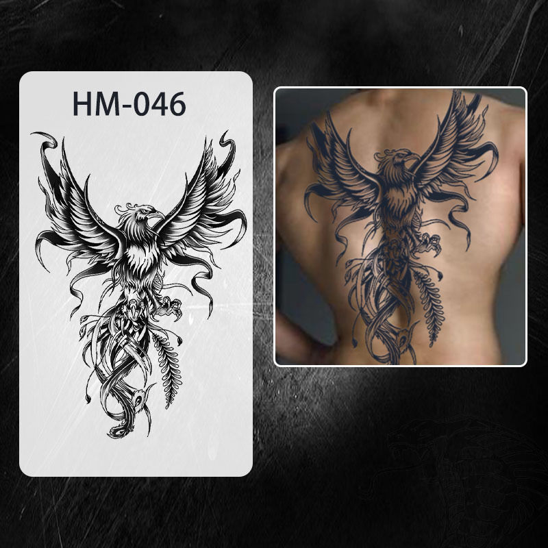 Naljepnica za tetovažu cijelog leđa — vodootporna, dugotrajna, polu-permanentna, dizajn Zmaj i Feniks