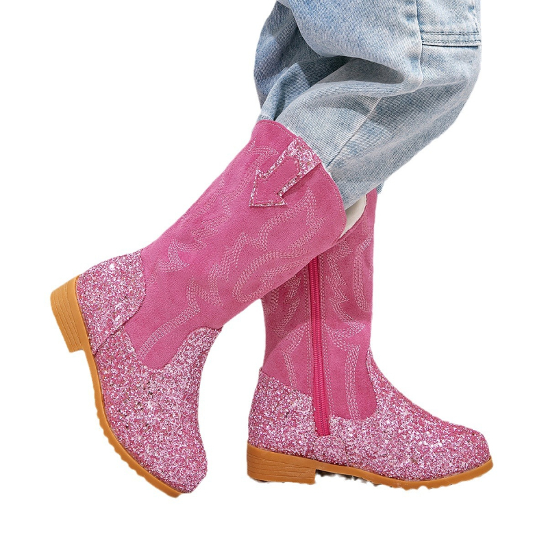 Κοριτσίστικα μποτάκια με παγιέτες, φλις επένδυση, χειμωνιάτικά, υψηλό ύψος, φερμουάρ στο πλάι