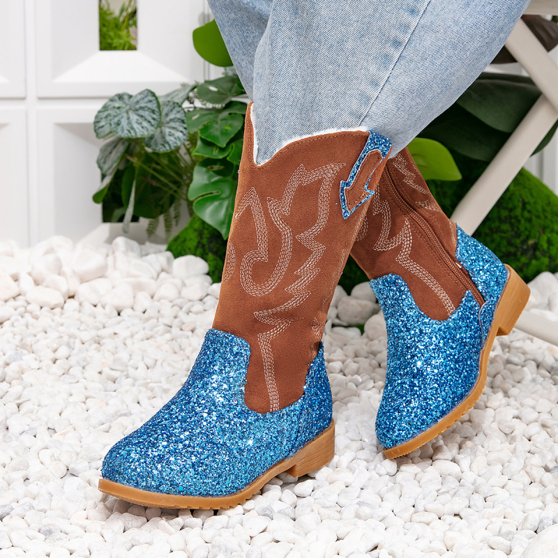 Κοριτσίστικα μποτάκια με παγιέτες, φλις επένδυση, χειμωνιάτικά, υψηλό ύψος, φερμουάρ στο πλάι