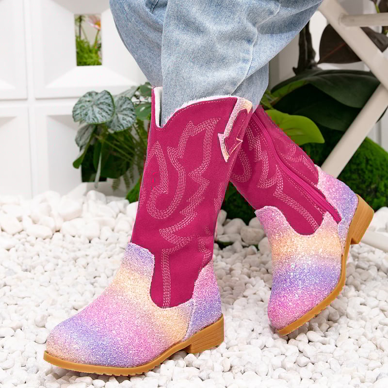 Κοριτσίστικα μποτάκια με παγιέτες, φλις επένδυση, χειμωνιάτικά, υψηλό ύψος, φερμουάρ στο πλάι
