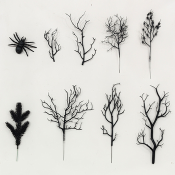 Helovyno serijos dirbtinės šakelės dekoracijoms, iš plastiko, pusiau rankinis ir pusiau mechaninis gamybos procesas, OPP pakuotė