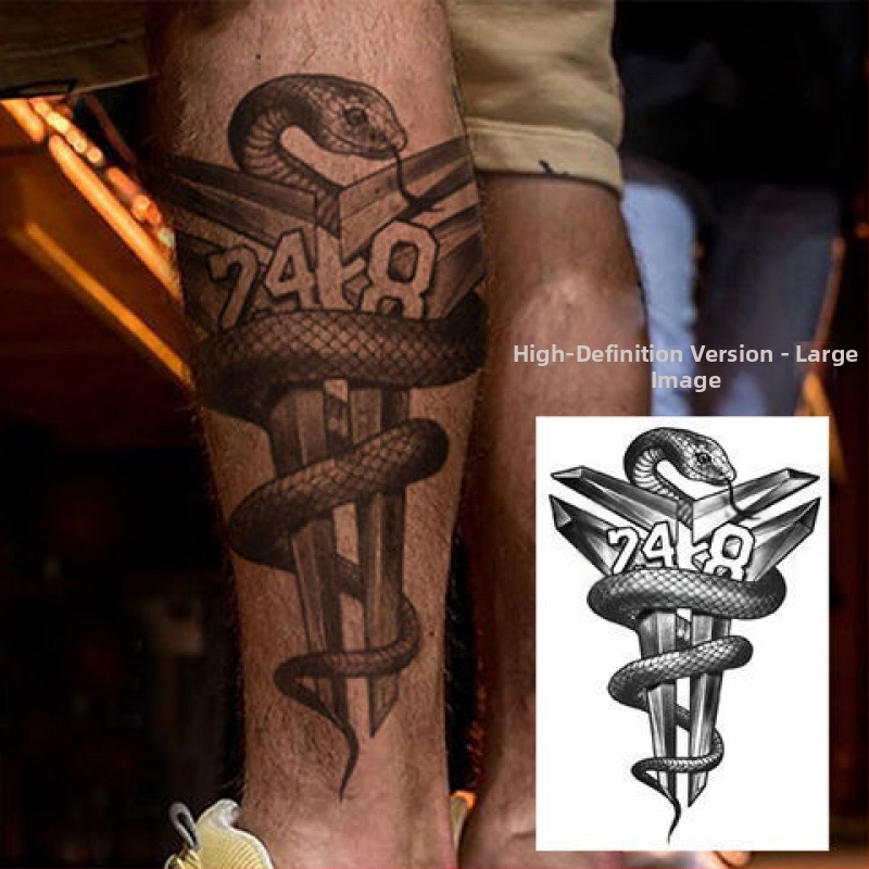 Juodosios gyvatės tatuiruočių lipdukų rinkinys: vilko galva, Pixiu, drakono galvos motyvai ant rankos — atsparūs vandeniui, universalūs, Fill Art