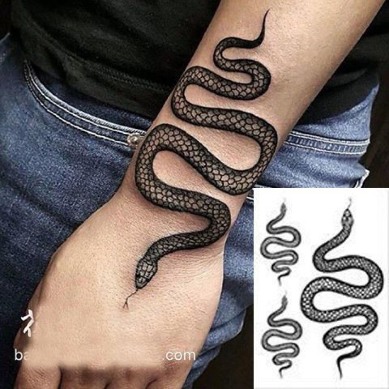 Juodosios gyvatės tatuiruočių lipdukų rinkinys: vilko galva, Pixiu, drakono galvos motyvai ant rankos — atsparūs vandeniui, universalūs, Fill Art