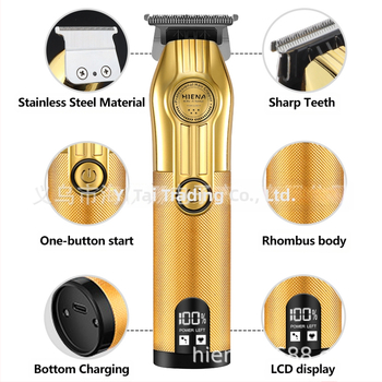 HIENA profesionalus USB įkraunamas plaukų kirpimo įrankis su titano lydinio peiliukais, šepetėlinis variklis, įmontuota baterija, žemas triukšmo lygis 36–45 dB