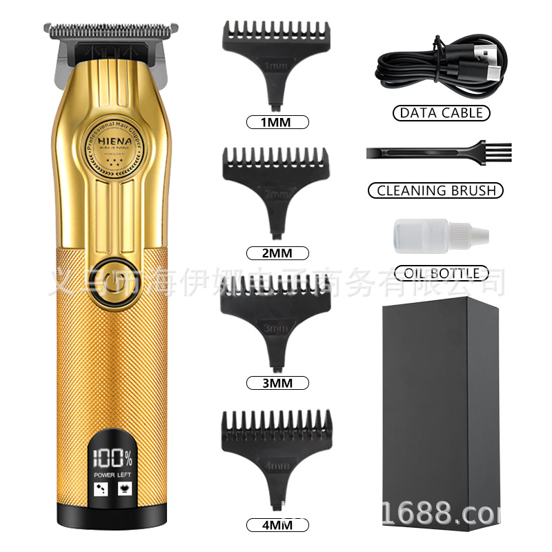 HIENA profesionalus USB įkraunamas plaukų kirpimo įrankis su titano lydinio peiliukais, šepetėlinis variklis, įmontuota baterija, žemas triukšmo lygis 36–45 dB