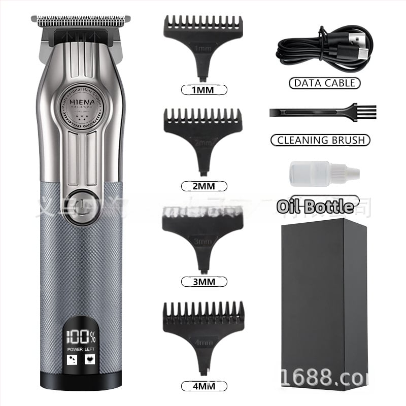 HIENA profesionalus USB įkraunamas plaukų kirpimo įrankis su titano lydinio peiliukais, šepetėlinis variklis, įmontuota baterija, žemas triukšmo lygis 36–45 dB
