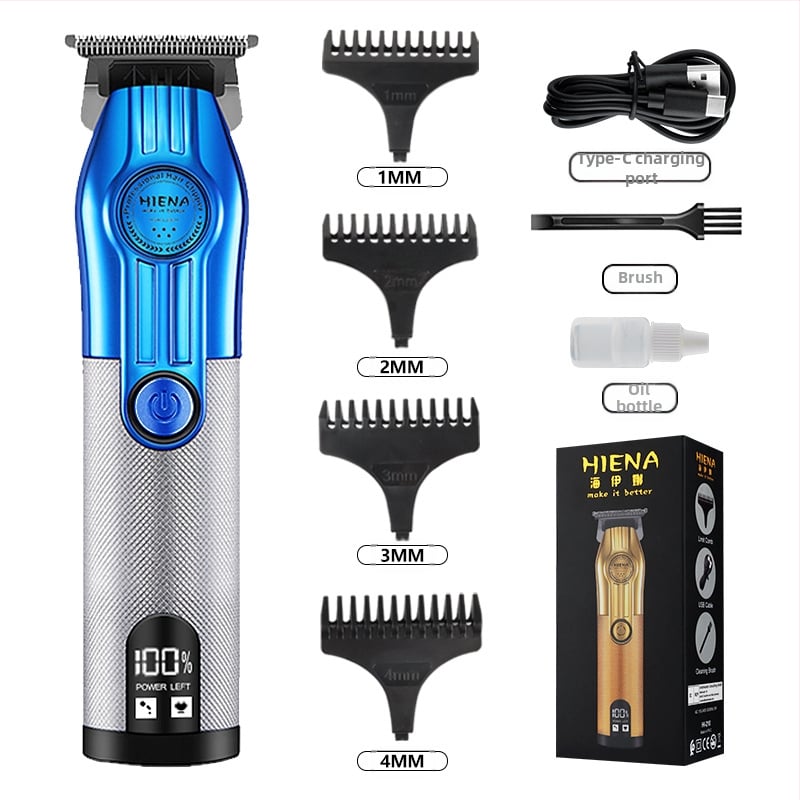 HIENA profesionalus USB įkraunamas plaukų kirpimo įrankis su titano lydinio peiliukais, šepetėlinis variklis, įmontuota baterija, žemas triukšmo lygis 36–45 dB