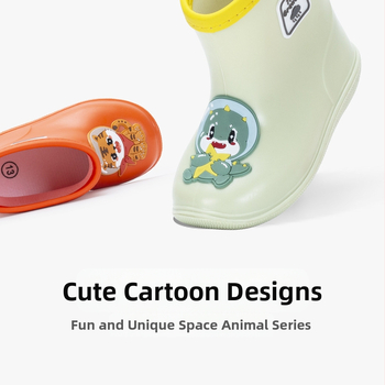 Παιδικές γαλότσες με σχέδιο δεινοσαύρου και τίγρης, PVC πάνω μέρος, μεσαίο ύψος, αντιολισθητική σόλα, κατάλληλες για όλες τις εποχές