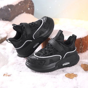 Παιδικά παπούτσια τρεξίματος φθινόπωρο–χειμώνα, δερμάτινο επάνω μέρος, φλίς επένδυση, Velcro κούμπωμα, σόλα EVA, αδιάβροχα