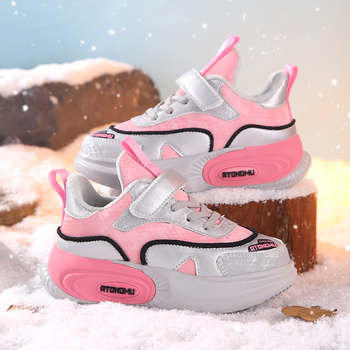 Παιδικά παπούτσια τρεξίματος φθινόπωρο–χειμώνα, δερμάτινο επάνω μέρος, φλίς επένδυση, Velcro κούμπωμα, σόλα EVA, αδιάβροχα