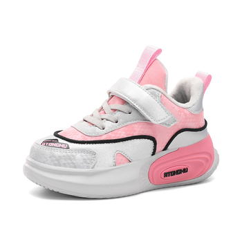 Παιδικά παπούτσια τρεξίματος φθινόπωρο–χειμώνα, δερμάτινο επάνω μέρος, φλίς επένδυση, Velcro κούμπωμα, σόλα EVA, αδιάβροχα