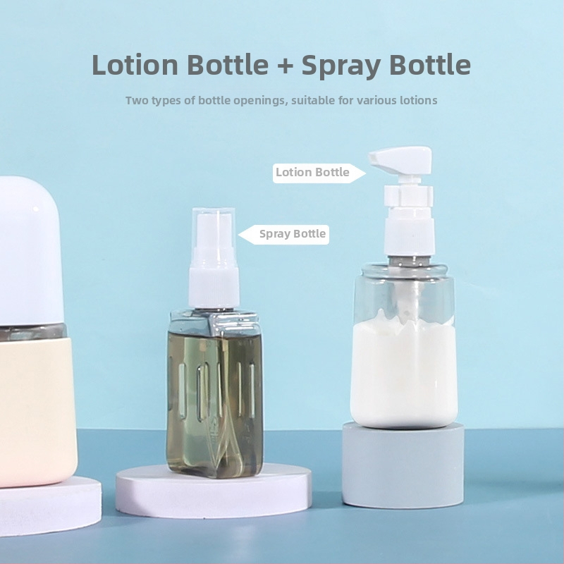 Пътуващ комплект за три в едно бутилиране: пластмасови и силиконови козметични бутилки, модел TA3 подбутилка, външно опаковане