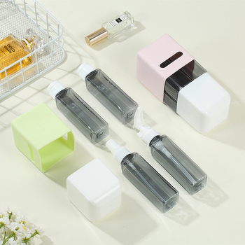 Σετ ταξιδιωτικών φιαλών 4 σε 1: φιάλη σπρέι λοσιόν, φιάλη για σαμπουάν και αφρόλουτρο; υλικό PP+PET με θήκη σιλικόνης; κατασκευή με εξώθηση