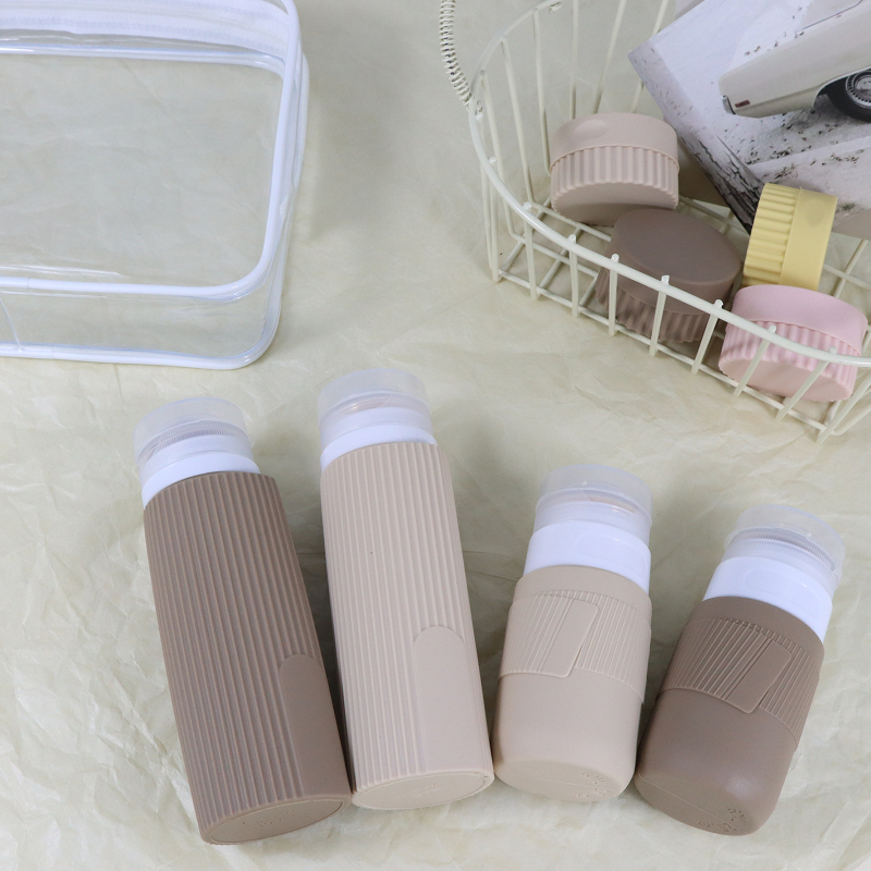 Szilikon utazó adagoló palackok lotion, sampon és tusfürdő számára, 6- vagy 8 darabos készlet, hidraulikus formázás, PVC csomagolás