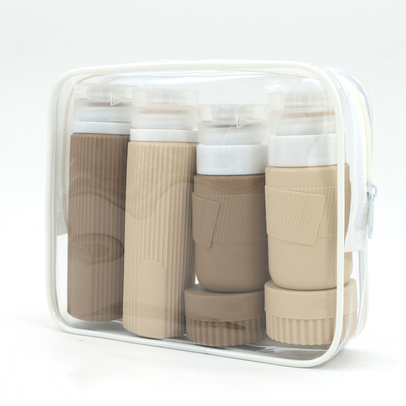 Szilikon utazó adagoló palackok lotion, sampon és tusfürdő számára, 6- vagy 8 darabos készlet, hidraulikus formázás, PVC csomagolás