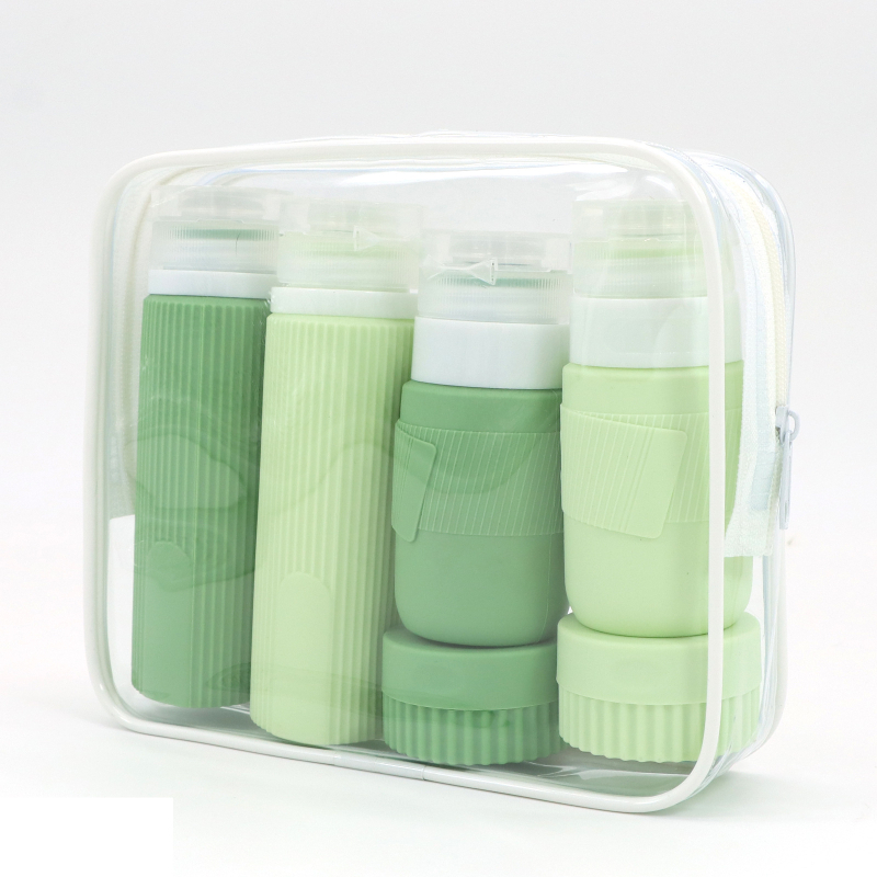 Szilikon utazó adagoló palackok lotion, sampon és tusfürdő számára, 6- vagy 8 darabos készlet, hidraulikus formázás, PVC csomagolás