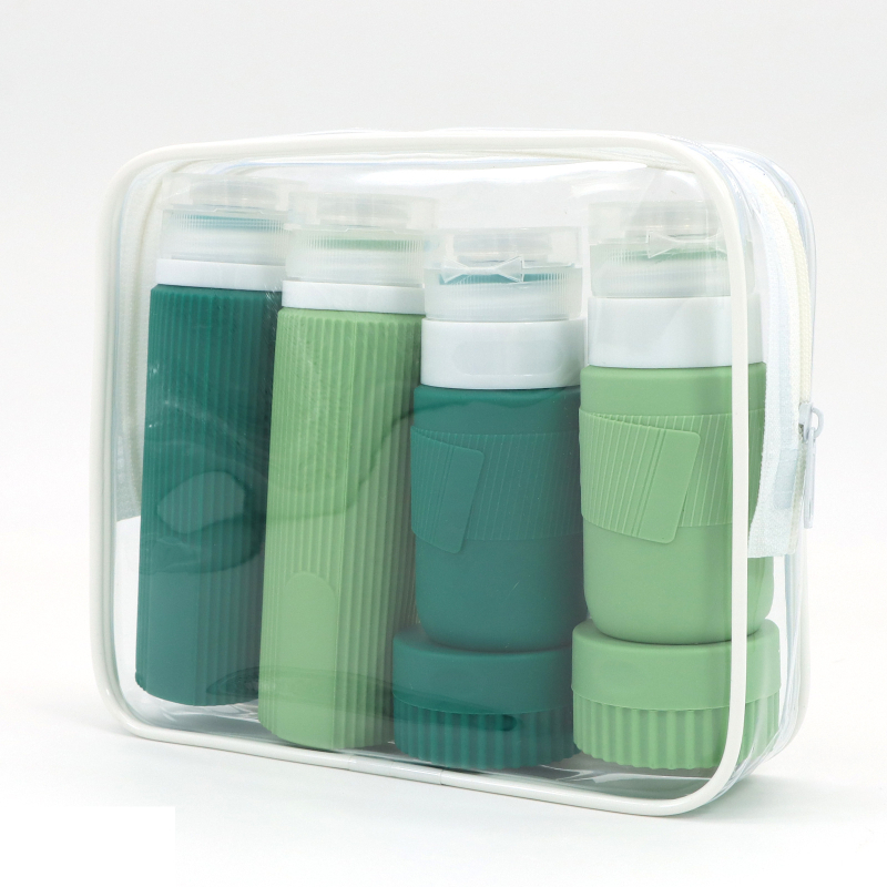 Szilikon utazó adagoló palackok lotion, sampon és tusfürdő számára, 6- vagy 8 darabos készlet, hidraulikus formázás, PVC csomagolás