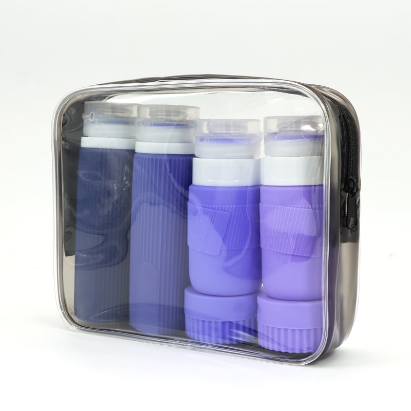 Szilikon utazó adagoló palackok lotion, sampon és tusfürdő számára, 6- vagy 8 darabos készlet, hidraulikus formázás, PVC csomagolás