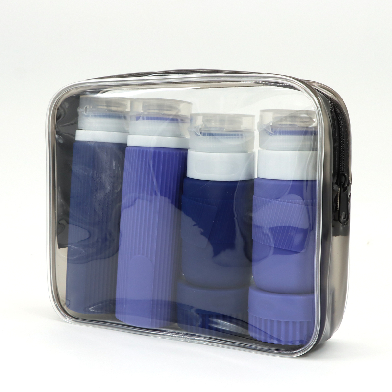 Szilikon utazó adagoló palackok lotion, sampon és tusfürdő számára, 6- vagy 8 darabos készlet, hidraulikus formázás, PVC csomagolás