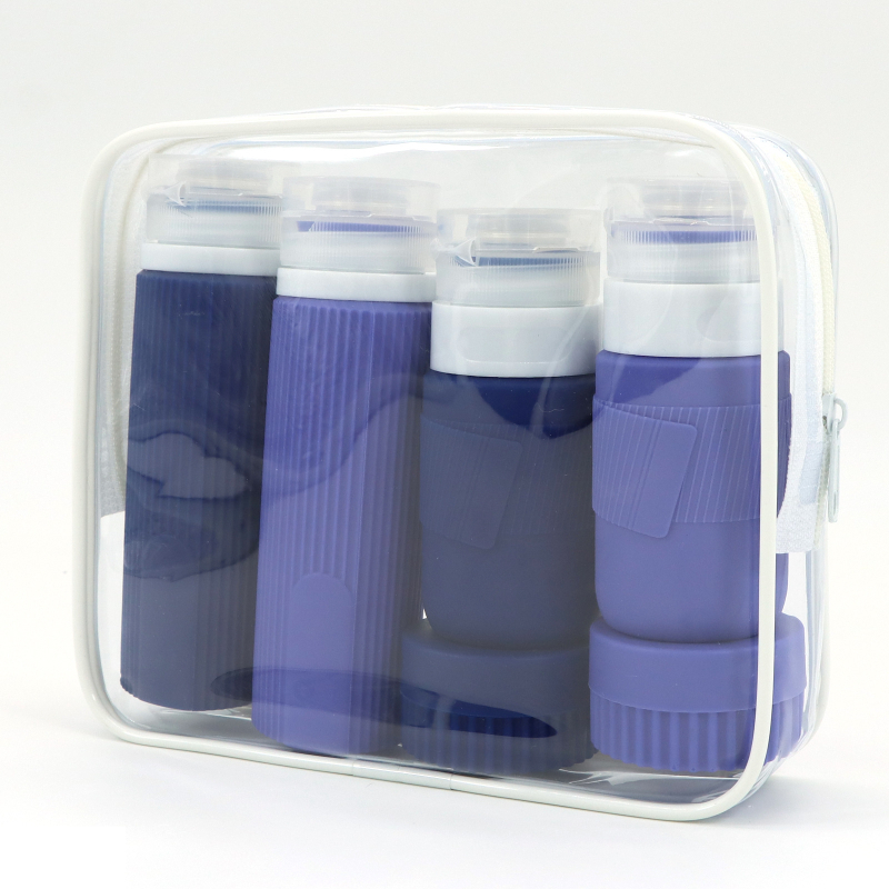 Szilikon utazó adagoló palackok lotion, sampon és tusfürdő számára, 6- vagy 8 darabos készlet, hidraulikus formázás, PVC csomagolás