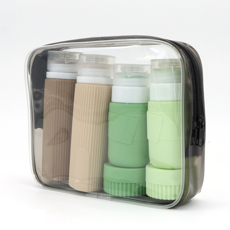 Szilikon utazó adagoló palackok lotion, sampon és tusfürdő számára, 6- vagy 8 darabos készlet, hidraulikus formázás, PVC csomagolás