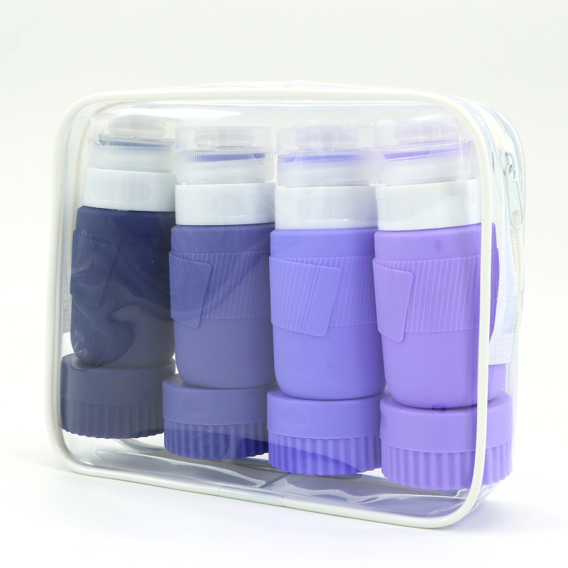 Szilikon utazó adagoló palackok lotion, sampon és tusfürdő számára, 6- vagy 8 darabos készlet, hidraulikus formázás, PVC csomagolás