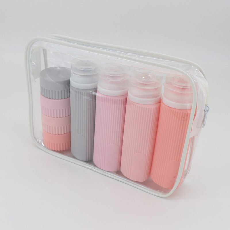 Szilikon utazó adagoló palackok lotion, sampon és tusfürdő számára, 6- vagy 8 darabos készlet, hidraulikus formázás, PVC csomagolás