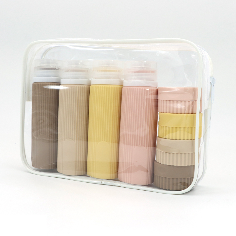 Szilikon utazó adagoló palackok lotion, sampon és tusfürdő számára, 6- vagy 8 darabos készlet, hidraulikus formázás, PVC csomagolás