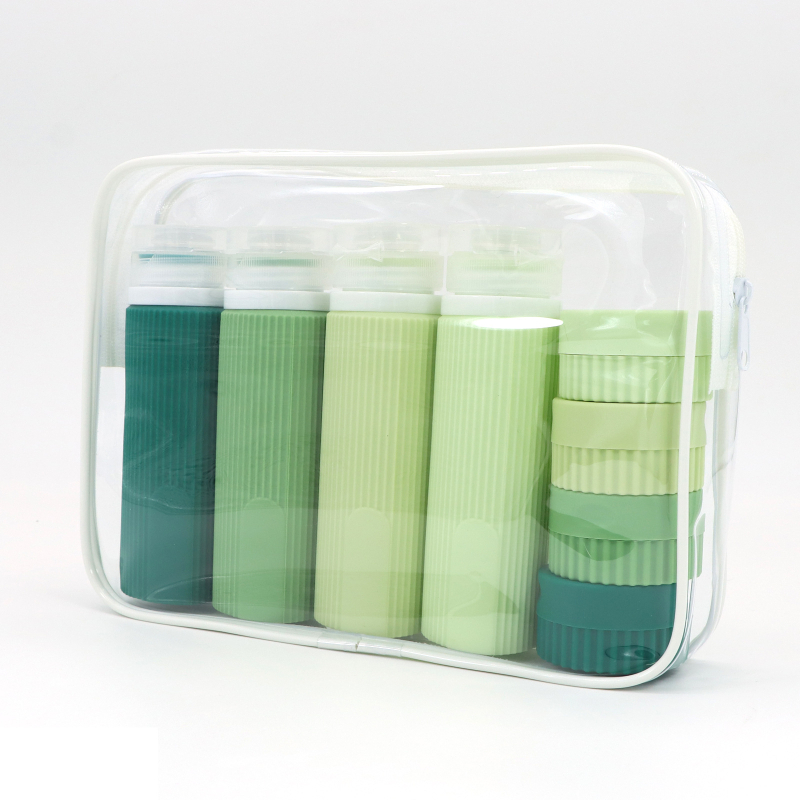 Szilikon utazó adagoló palackok lotion, sampon és tusfürdő számára, 6- vagy 8 darabos készlet, hidraulikus formázás, PVC csomagolás