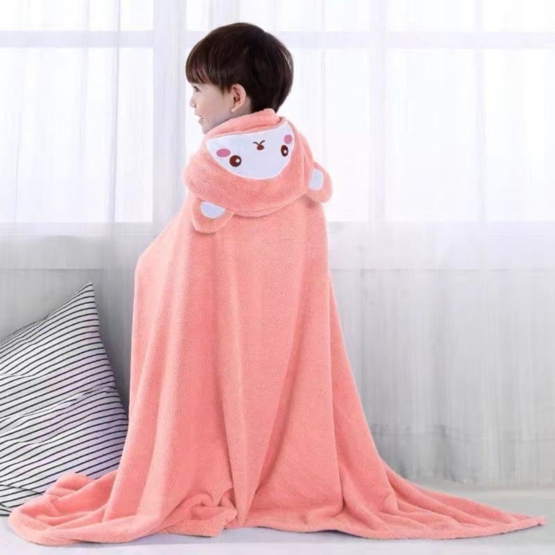 Yan Yan παιδικό μπουρνούζι-πετσέτα με κουκούλα από coral fleece, 150D, 300–400 g, απλή ύφανση
