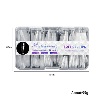 Σετ τεχνητών νυχιών – 3D διαμαντένιο σχήμα αμυγδάλου, μινιμαλιστικός μακρύς διαφανής σχεδιασμός, OEM ιδιωτικής ετικέτας