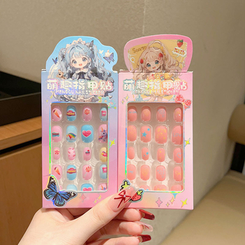 Παιδικά αυτοκόλλητα νυχιών με καρτούν σχέδια, υλικό PET, 24 τεμάχια, αυτοκόλλητα με σχέδια: τουλίπες, λουλούδια, κορδέλα, αστέρια, φεγγάρι, πεταλούδα