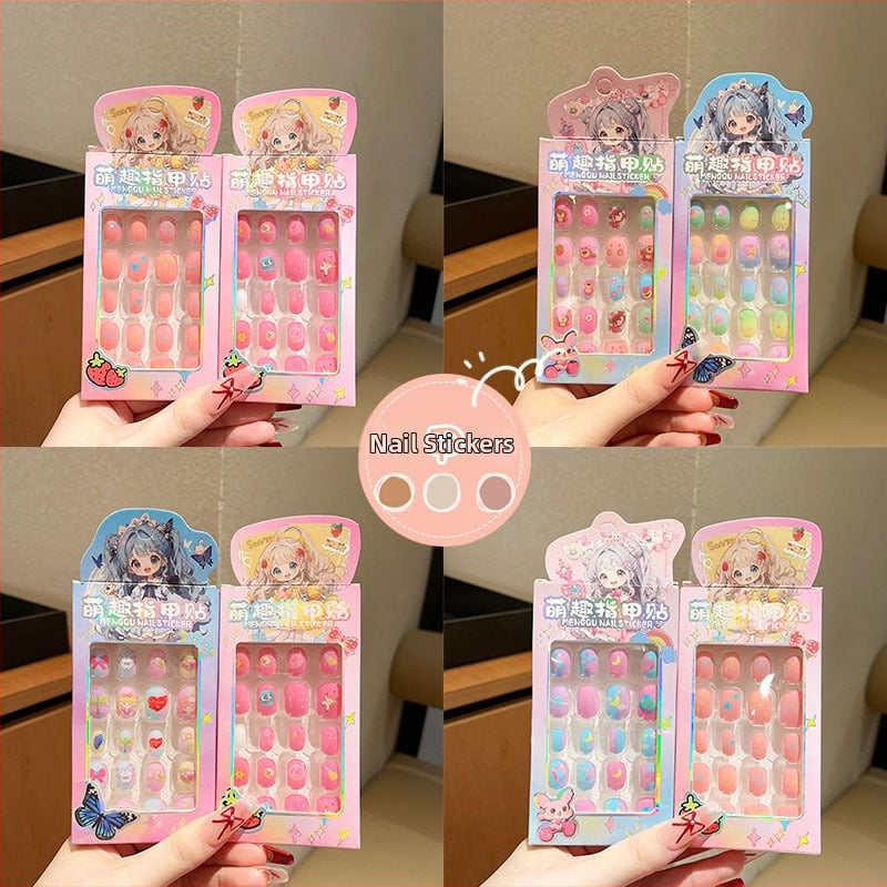 Vaikų nagų lipdukai, PET medžiaga, 24 vnt., lipnios, dizainai: tulipė, gėlės, kasytė, žvaigždėtas dangus, drugelis, mėnulis